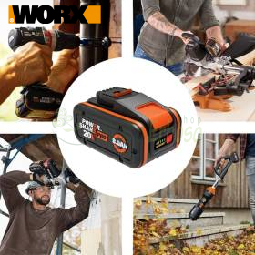Batteria al litio Worx WA3648 PowerShare Pro 20 V 8 Ah su banco da lavoro