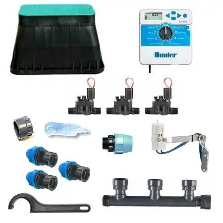 Kit d'irrigation Hunter 3 zones 24 V avec programmateur X CORE 4