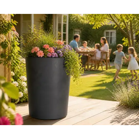 Ghiveci înalt Millennium R - jardinieră rotundă de 53 cm, antracit - Deroma