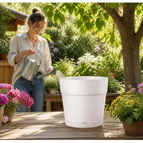 Maceta Save Pot - Maceta redonda blanca de 20 cm - Deroma