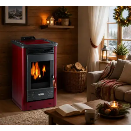 Soba pe peleți Dafne 65 visiniu - 5,5 kW, ardere dublă