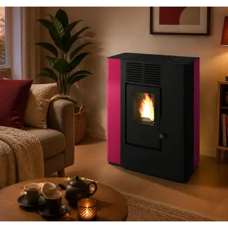 Nella poêle à granulés canalisable rouge 9,4 kW