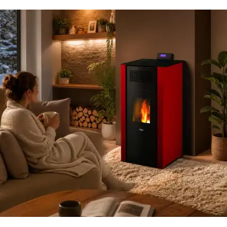 Mira 16 estufa de pellet hidro 16 kW roja