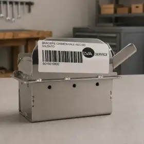 Brazier designed for 11 kW pellet stove, made of durable materials with a functional lid and handle.