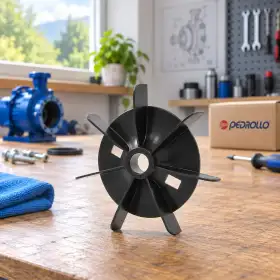 Black replacement fan for electric pump with 14.5 mm shaft on workshop bench