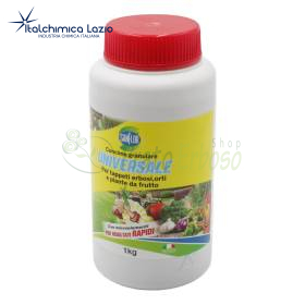 Sanflor Universale Granulatdünger für Rasen und Garten, 1 kg Flasche mit rotem Deckel
