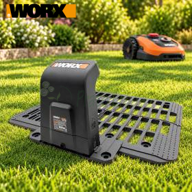 Base de chargement XL pour robot tondeuse Worx posée sur pelouse