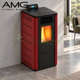 Acero Básico - Estufa de pellets color burdeos de 6,9 kW