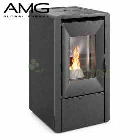 Poêle à granulés noir Smart 7,0 kW avec flamme visible dans un salon moderne